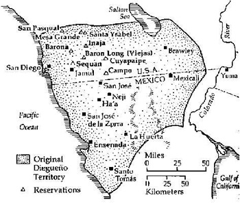Distribution of native 
		    american tribes in the San Diego / Tijuana area